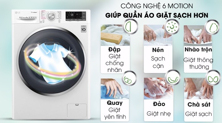 Máy giặt LG Inverter 9 kg FC1409S4W - Nâng cao hiệu quả giặt sạch với công nghệ 6 Motion Máy giặt LG Inverter 9 kg FC1409S4W - Nâng cao hiệu quả giặt sạch với công nghệ 6 Motion
