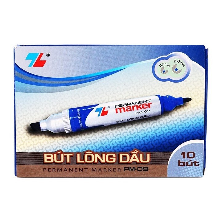 Bút lông dầu Thiên Long PM-09 mực xanh Hộp 10 chiếc