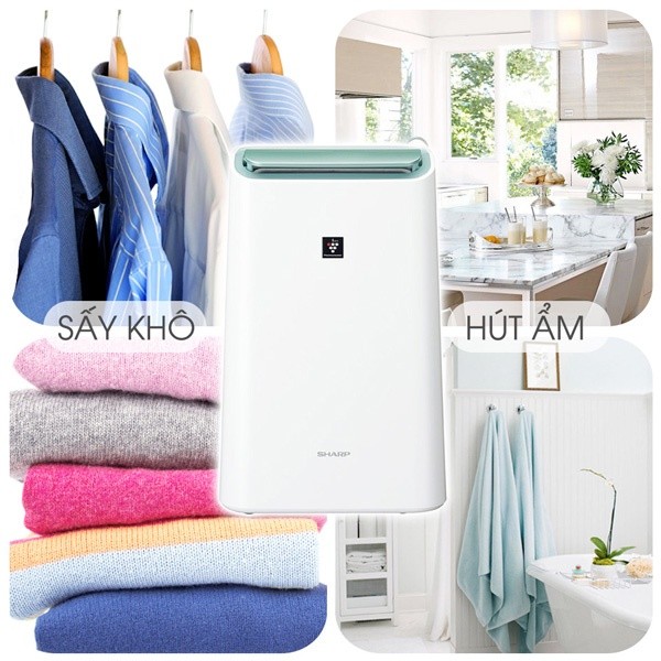 Máy lọc không khí và hút ẩm Sharp DW-E16FA, chức năng 2 trong 1 bao gồm lọc khí và hút ẩm. Công nghệ Plasmacluster Ion và màng lọc HEPA