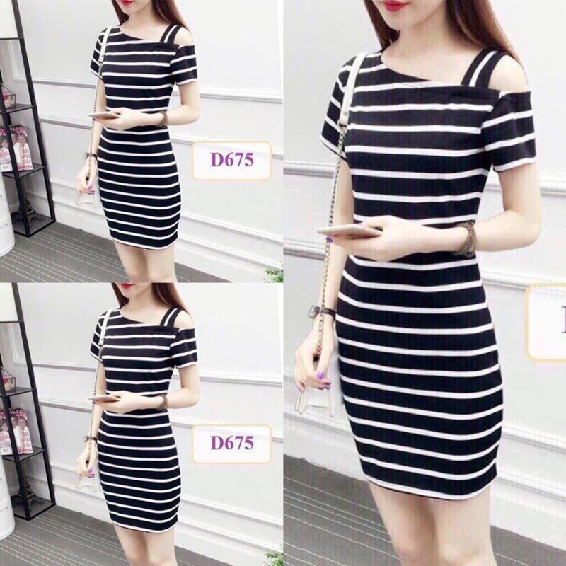 Đầm ôm giá rẻ sọc ngang size từ 40kg đến 65kg-bm45 Đầm ôm giá rẻ sọc ngang size từ 40kg đến 65kg-bm45