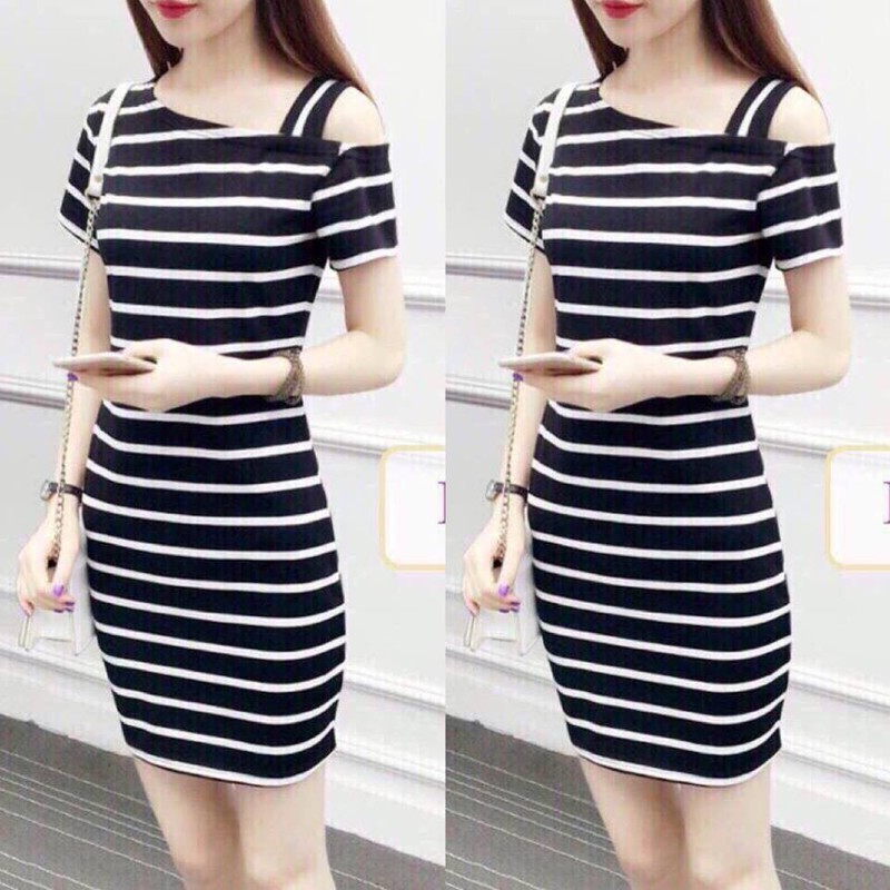 Đầm ôm giá rẻ sọc ngang size từ 40kg đến 65kg-bm45 Đầm ôm giá rẻ sọc ngang size từ 40kg đến 65kg-bm45