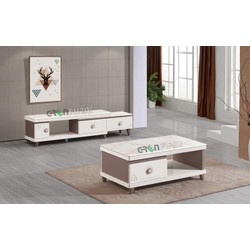 COMBO bàn trà, kệ tivi mặt đá nhập khẩu cao cấp Greenfurni TS-TV60005