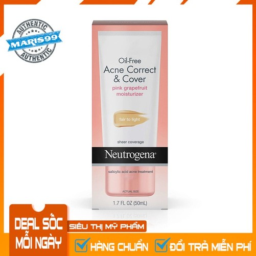 Kem Dưỡng Da Có Màu Neutrogena Oil Free Acne Correct & Cover Pink Grapefruit Moisturizer - 100% Authentic