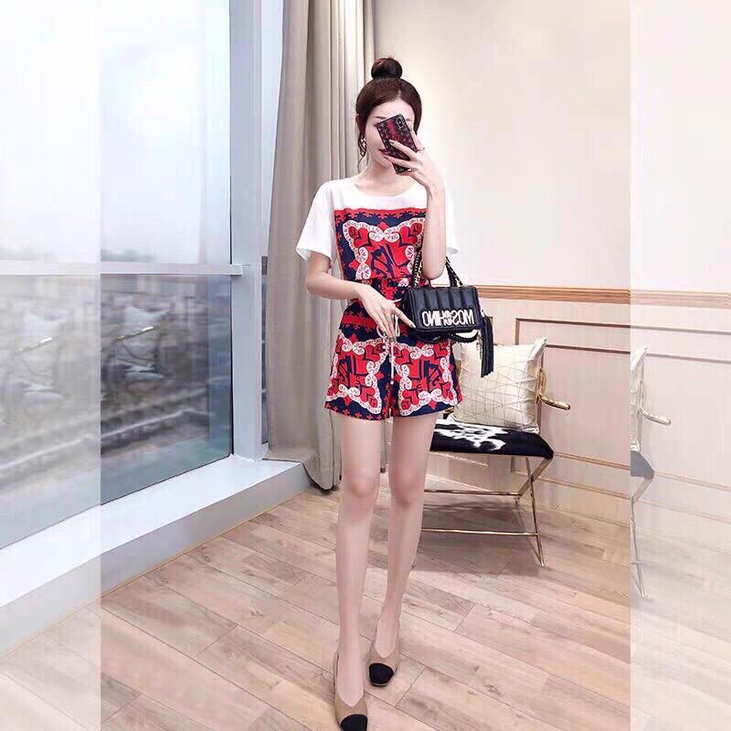 Set bộ short hoa đỏ cao cấp - 1