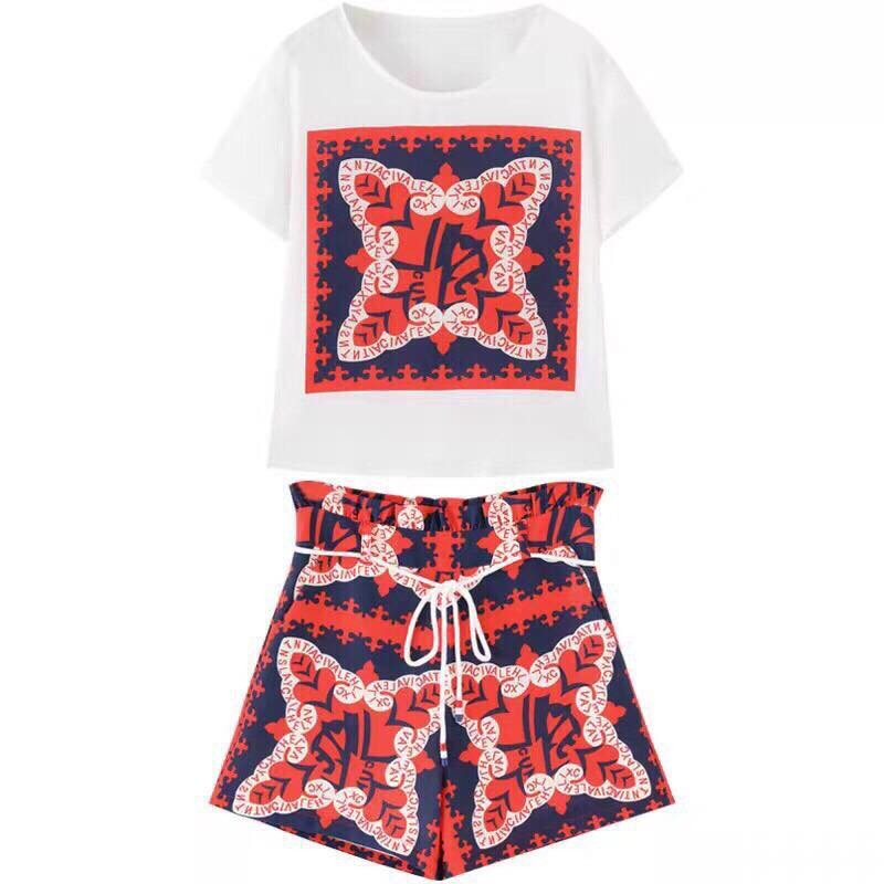 Set bộ short hoa đỏ cao cấp - 4