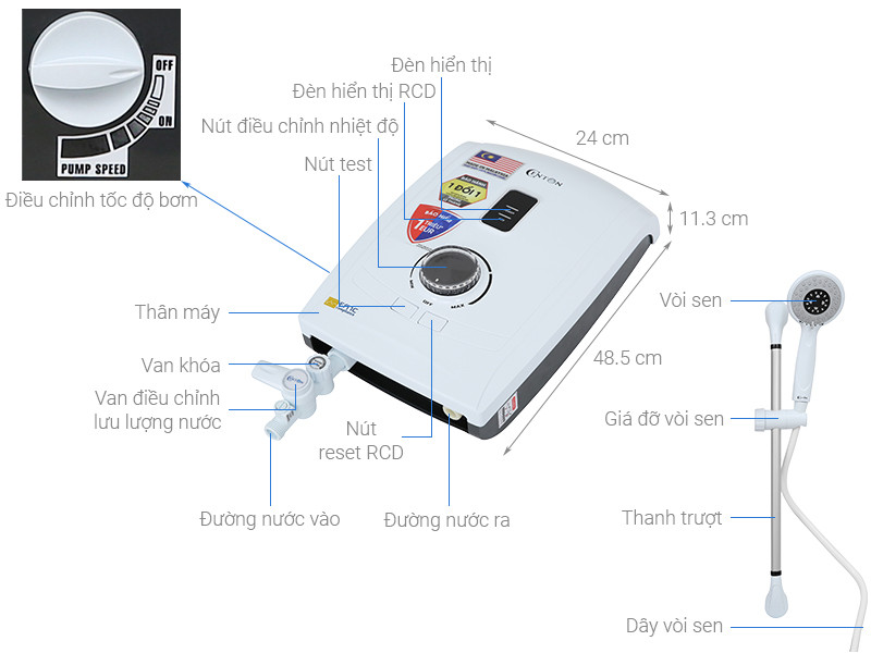 Máy nước nóng Centon GD600ESP FL EMC 4500 W - Công suất 4500W