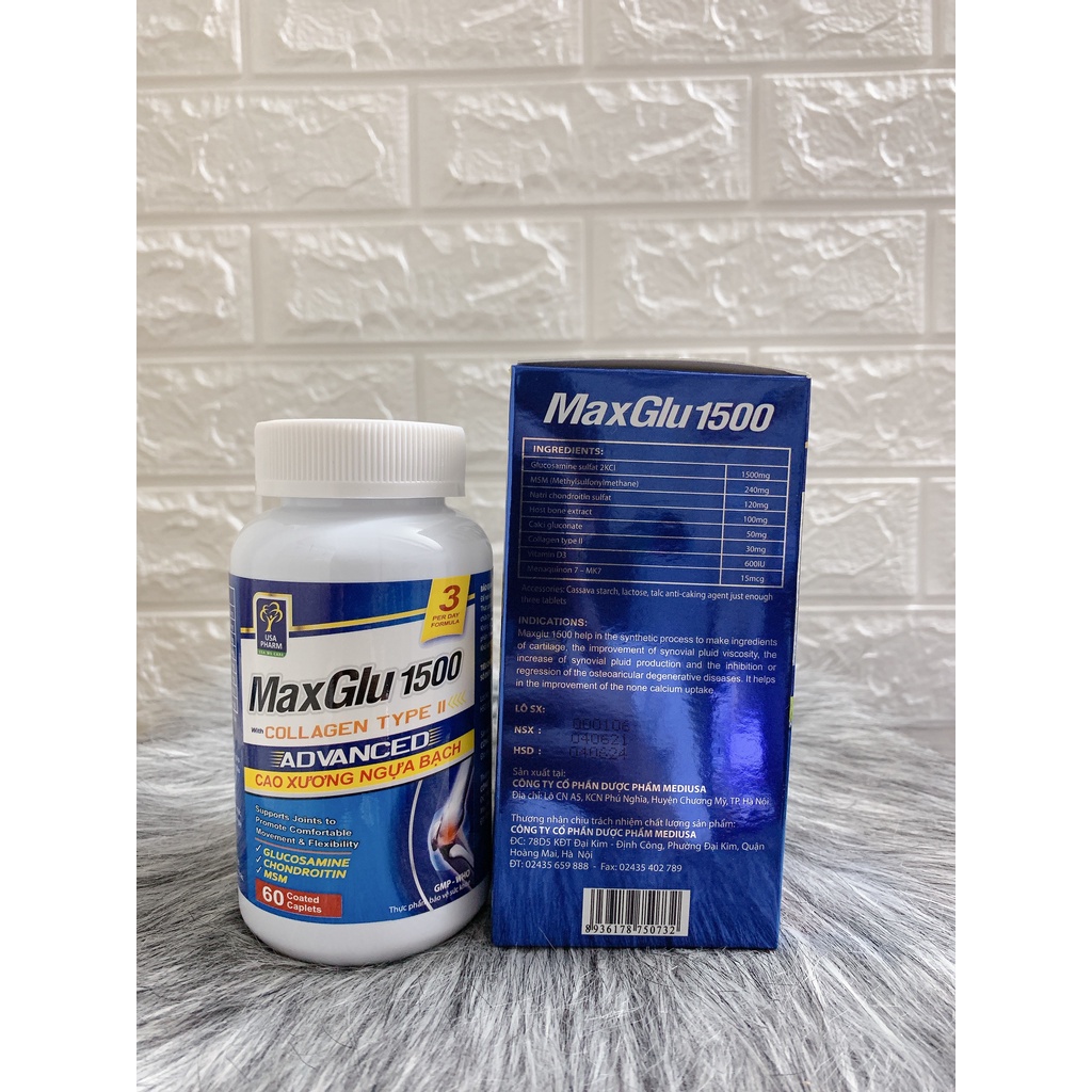 Viên uống MAXGLU 1500 thoái hoá xương khớp đau lưng mỏi gốiHộp 60 viên