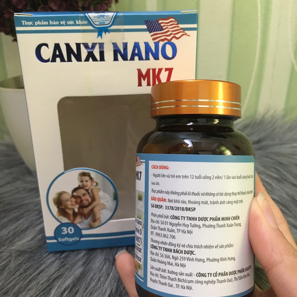Viên uống Canxi Nano MK7 phát triển chiều cao  chắc khỏe xương Lọ 30 viên