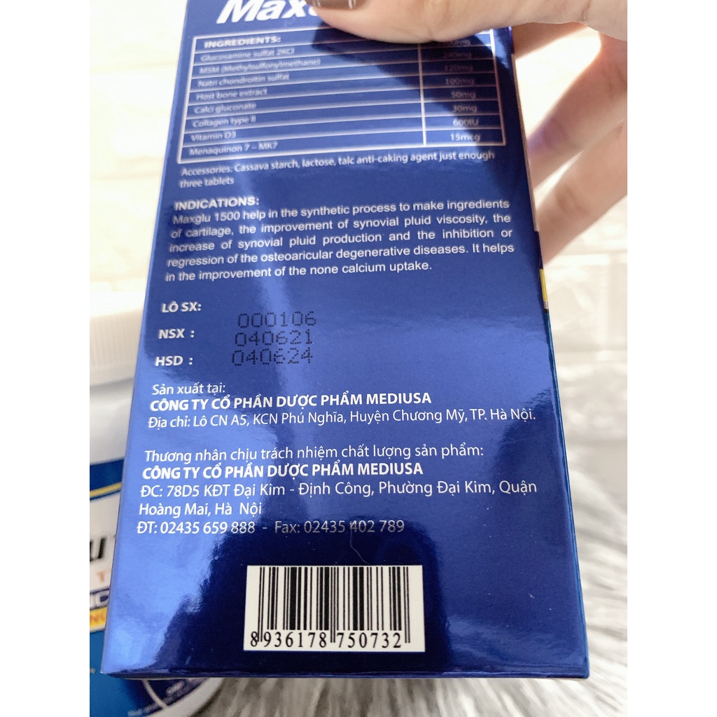 Viên uống MAXGLU 1500 thoái hoá xương khớp đau lưng mỏi gốiHộp 60 viên