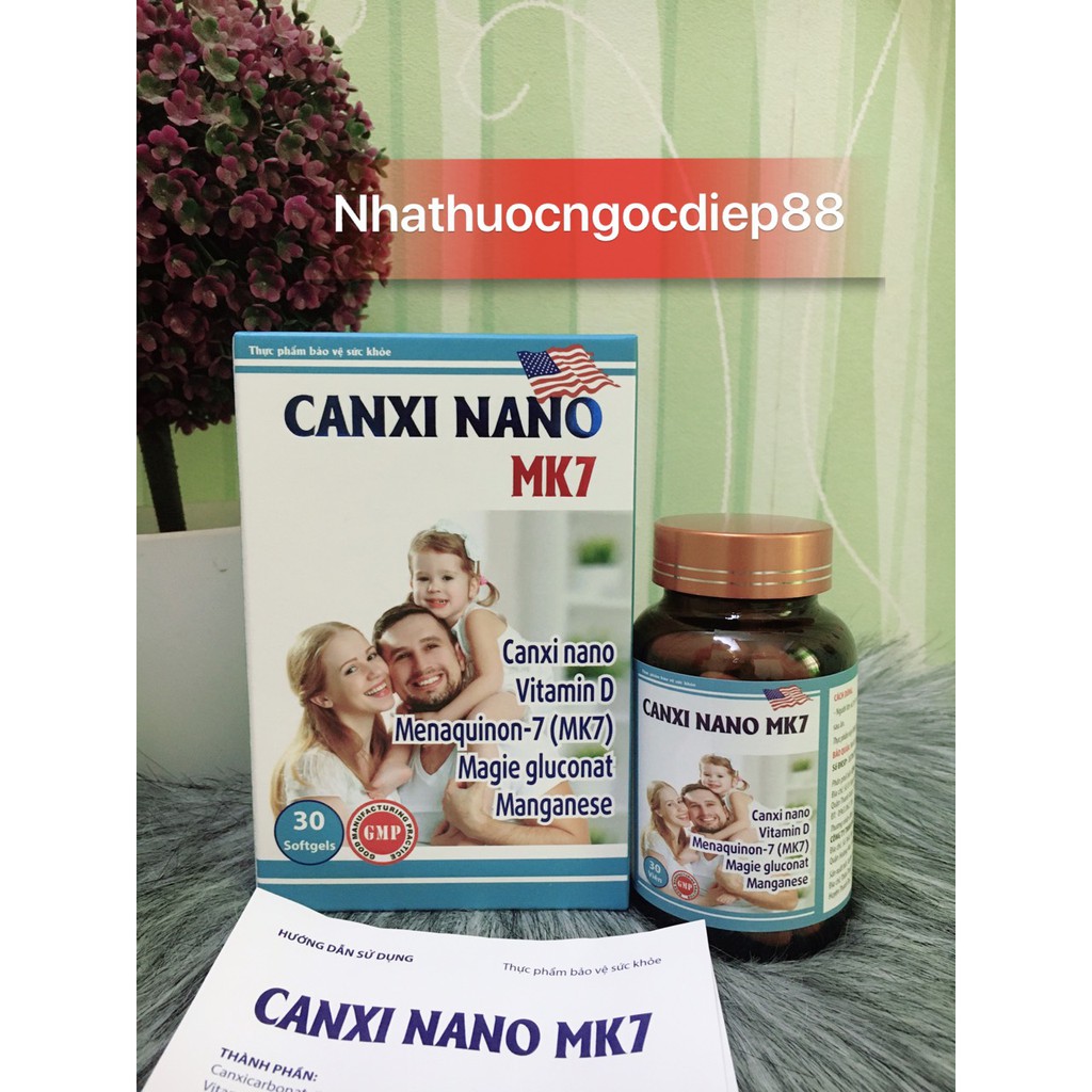 Viên uống Canxi Nano MK7 phát triển chiều cao  chắc khỏe xương Lọ 30 viên