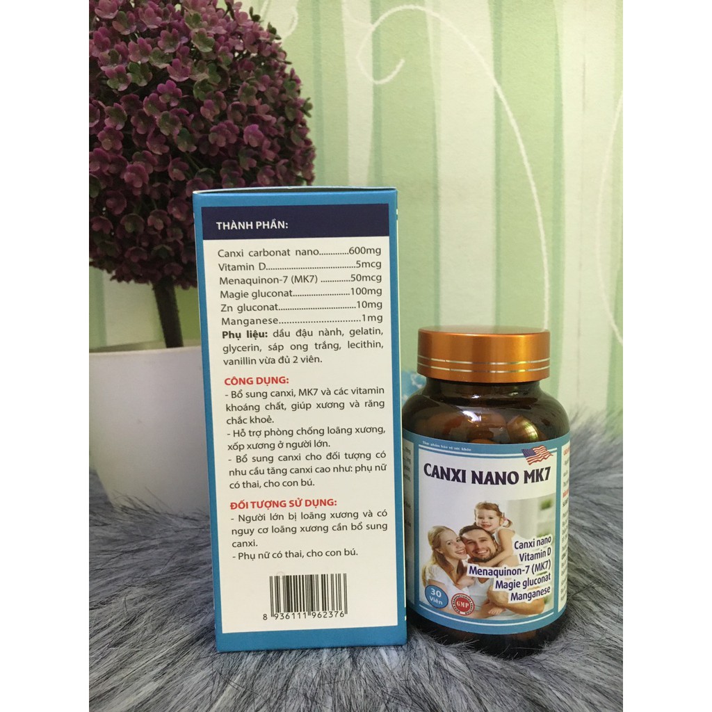 Viên uống Canxi Nano MK7 phát triển chiều cao  chắc khỏe xương Lọ 30 viên