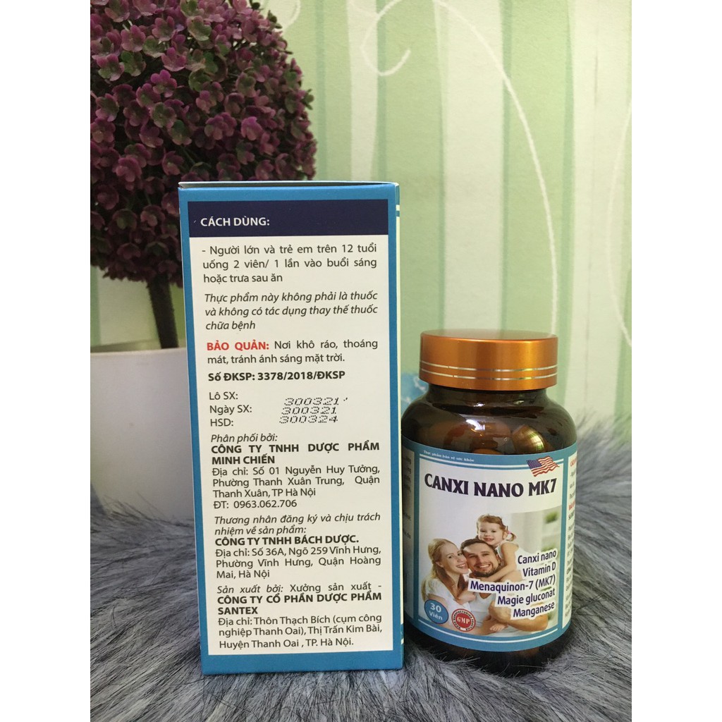 Viên uống Canxi Nano MK7 phát triển chiều cao  chắc khỏe xương Lọ 30 viên