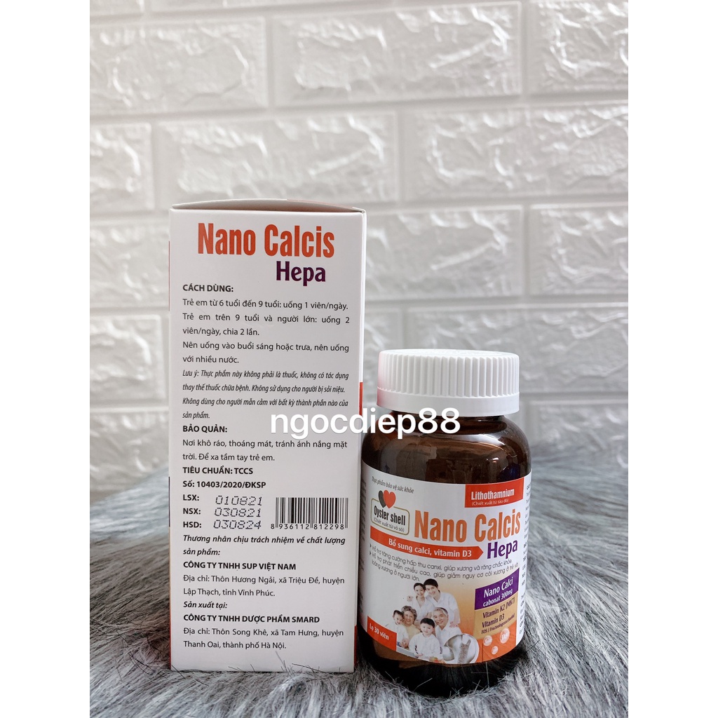 Viên uống NANO CALCIS HEPA - bổ sung canxi từ vỏ sò tảo biển cho bà bầu trẻ em Lọ 30 viên