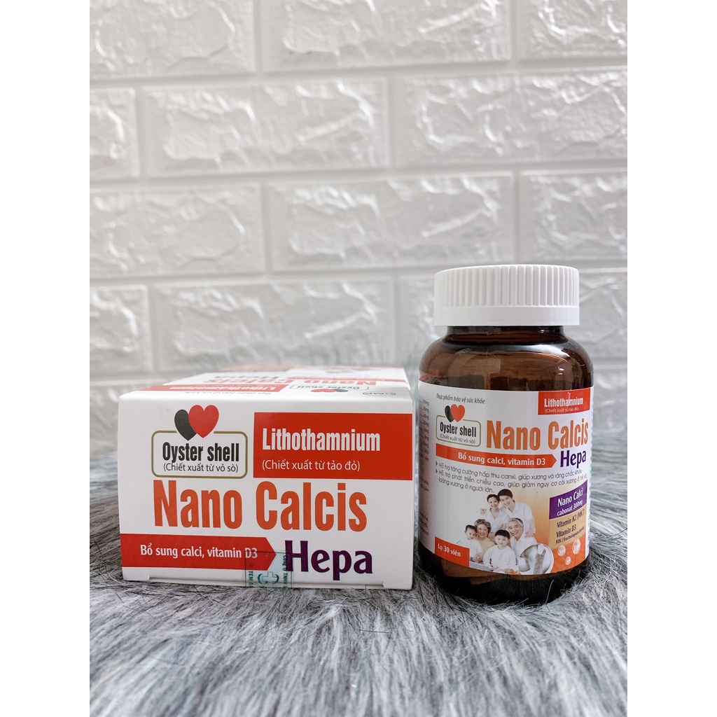 Viên uống NANO CALCIS HEPA - bổ sung canxi từ vỏ sò tảo biển cho bà bầu trẻ em Lọ 30 viên