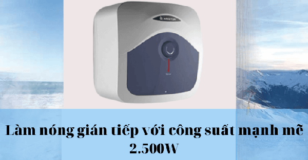 Bình nóng lạnh Ariston BLU 15R 2.5 FE  làm nóng gián tiếp với công suất mạnh mẽ 2.500W