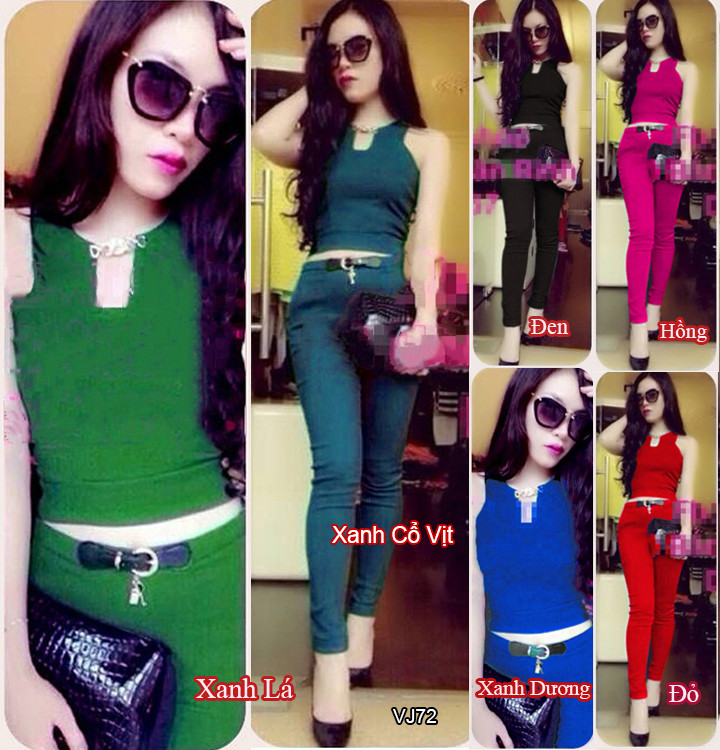 Set nguyên bộ quần kèm belt áo xích giống miu xinh