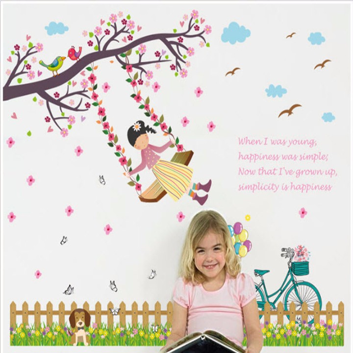 Decal dán tường Perfect EB169 - Xích đu và bé