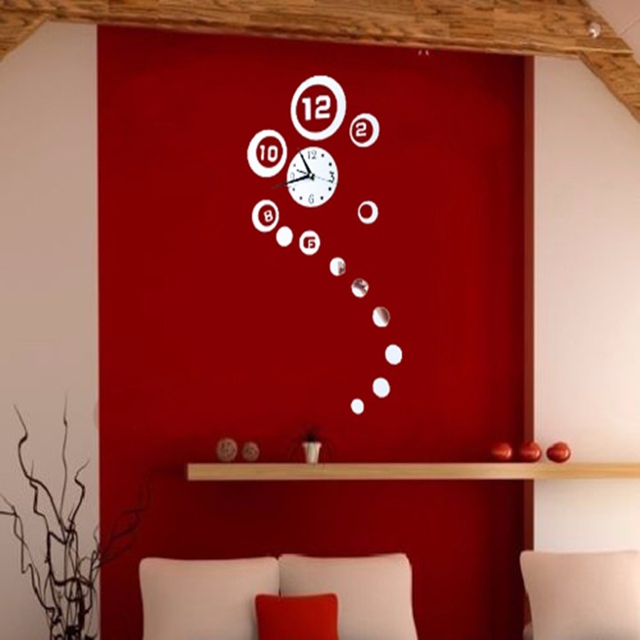 Đồng hồ gương họa tiết vòng tròn số màu bạc BinBin DH16