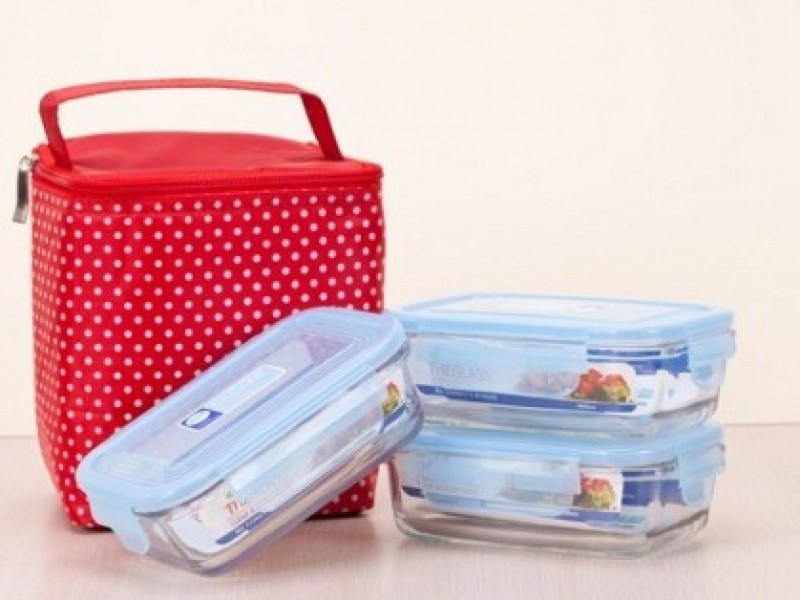 Bộ 3 hộp thủy tinh The Glass 400ml và túi giữ nhiệt Nhập khẩu Hàn Quốc