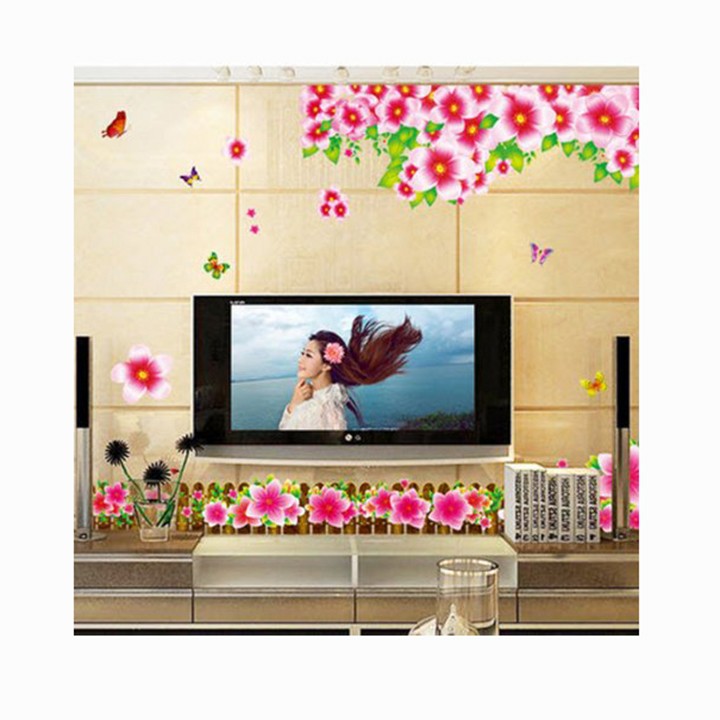 Decal dán tường chân tường hoa 5 cánh hồng Perfect CT29