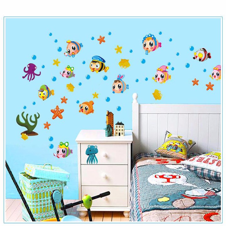 Decal dán tường hình đàn cá ngộ nghĩnh - EB35