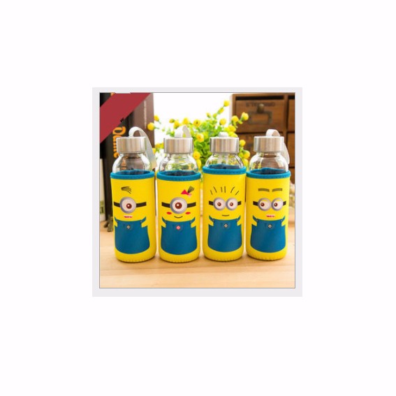 Combo 2 bình thủy tinh có bọc giữ nhiệt in hình minion