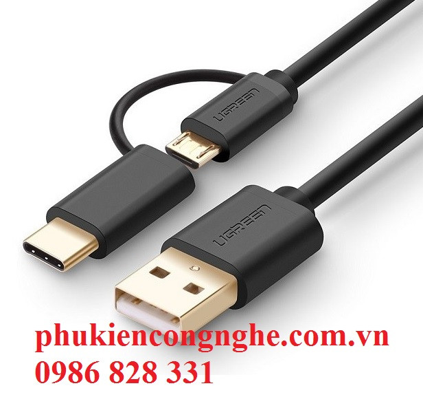 Cáp micro usb to usb + 1 cổng usb type c dài 1m ugreen 30171