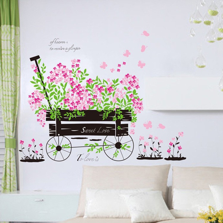 Decal dán tường Xe hoa hồng-PK117