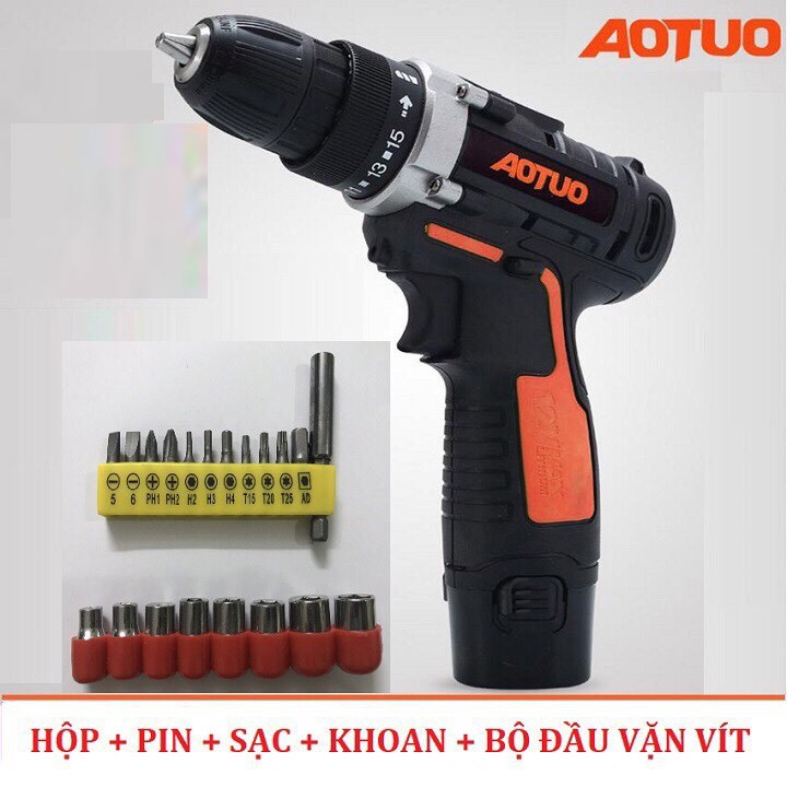 Máy khoan không dây có đảo chiều aotuo 12v - tặng kèm bộ 20 mũi vít