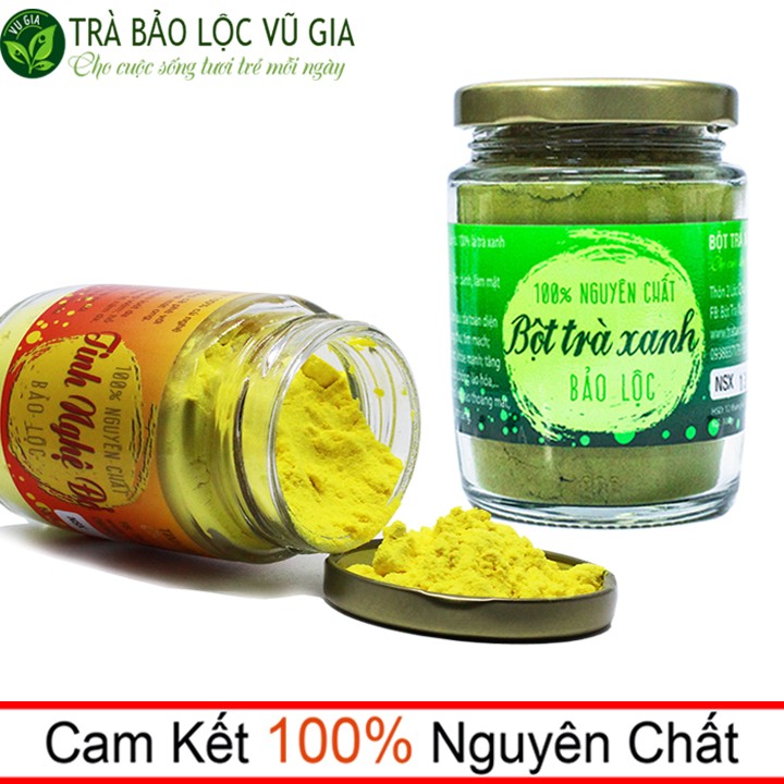 Bột trà xanh nguyên chất 100g + tinh nghệ đỏ nguyên chất 100g - vũ gia