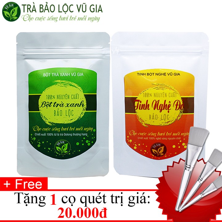 Túi bột trà xanh 100g + túi tinh nghệ đỏ 100g + tặng cọ quét - vũ gia