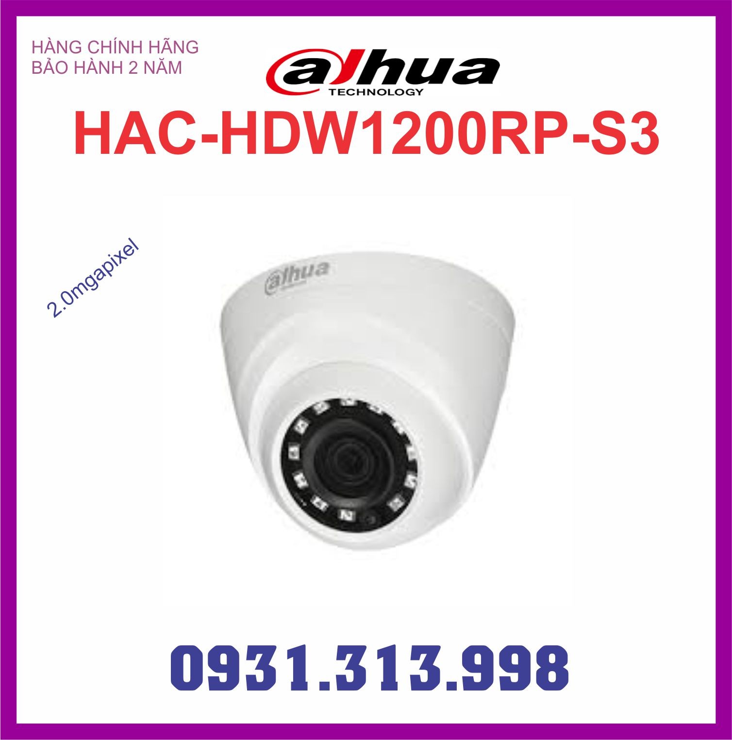 Camera Dahua HAC-HDW1200RP-S3 - 2MP