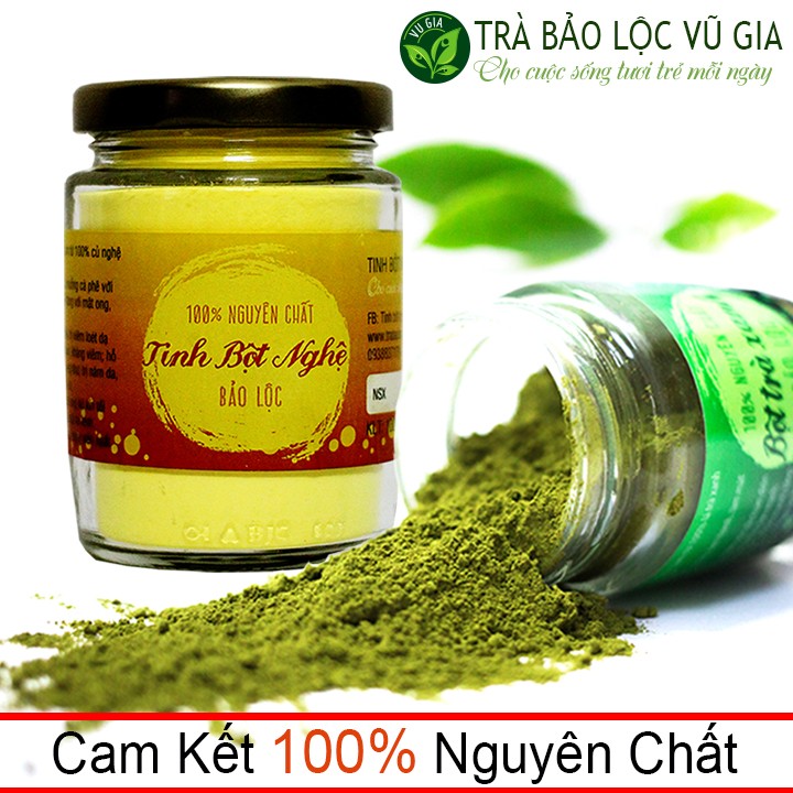 Bột trà xanh nguyên chất 100g + tinh bột nghệ nguyên chất vũ gia 100g