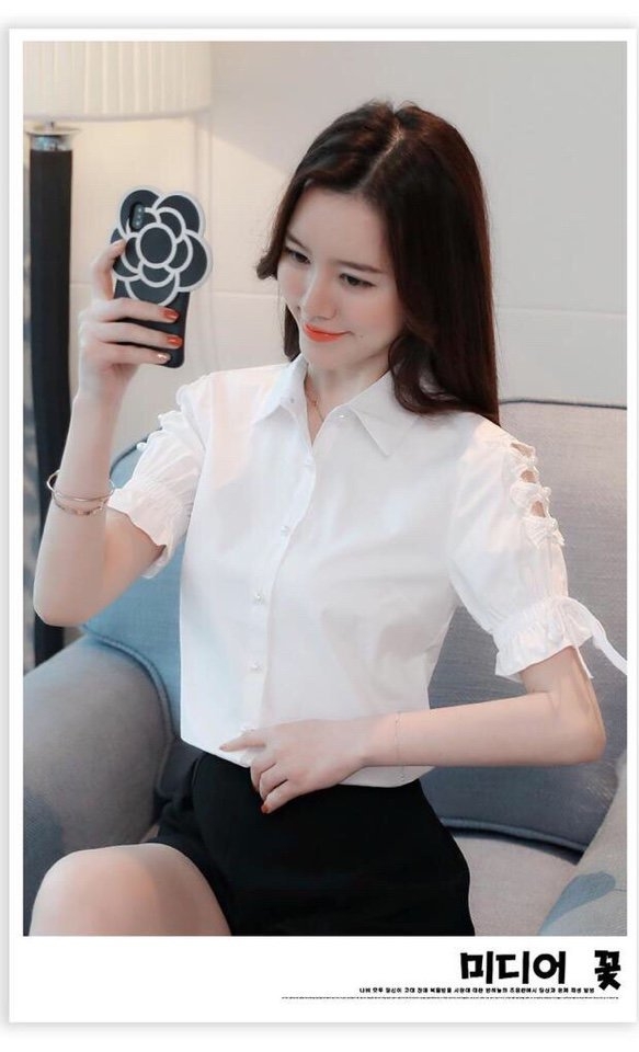 Áo sơ mi công sở nữ hở vai kết nơ sm103