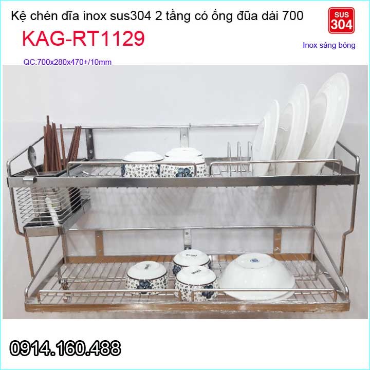 Kệ đựng chén bát 70cm inox 304, kệ úp chén dĩa inox kag-rt1129