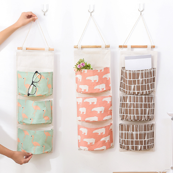 Túi vải treo tường 3 ngăn đựng đồ tiện lợi