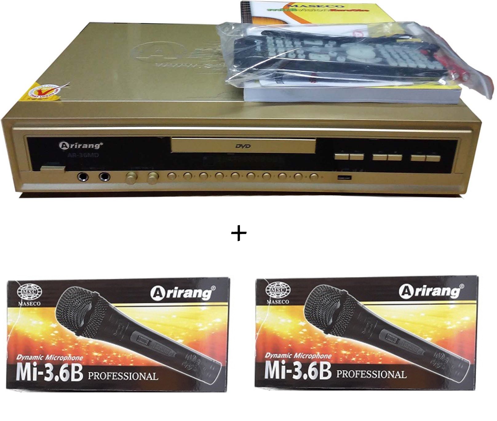 Đầu DVD Karaoke Arirang AR-36MD - vàng + 2 micro có dây Arirang 3.6C (Mã SP: AR-36MD vàng)
