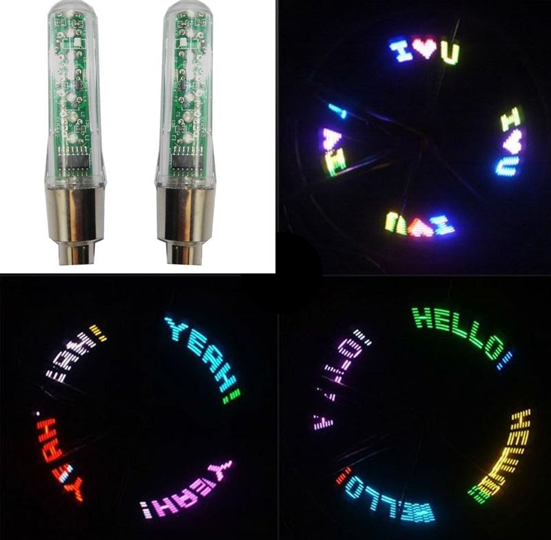 Bộ 2 đèn led chạy chữ gắn van xe độc đáo
