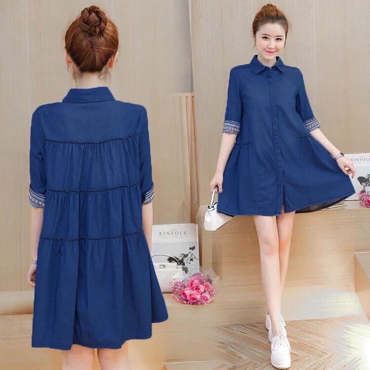 đầm jean dạo phố lưng kiểu 4 tầng sành điệu (Mã SP: ctx_d138)