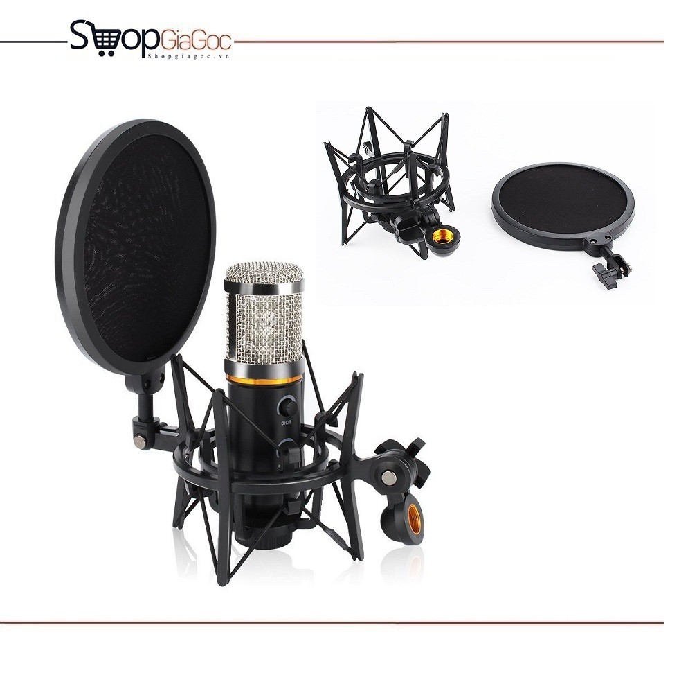 Bộ shock mount kèm màng lọc âm cho micro hát live stream yl-101