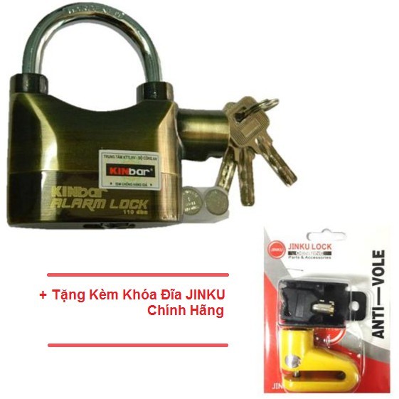 Ổ khóa chống trộm kinbar đồng tem bộ công an tặng kèm ổ khóa đĩa jinku