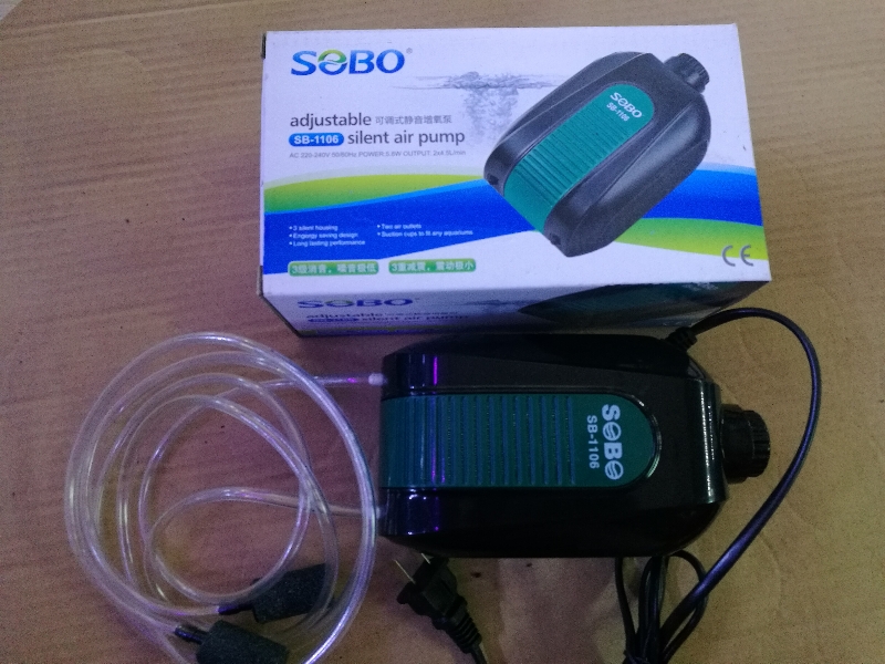 Máy sủi oxi hồ cá 2 vòi chạy êm Silent Air tặng 2 met dây 2 cục sủi (Mã SP: SB-1106)