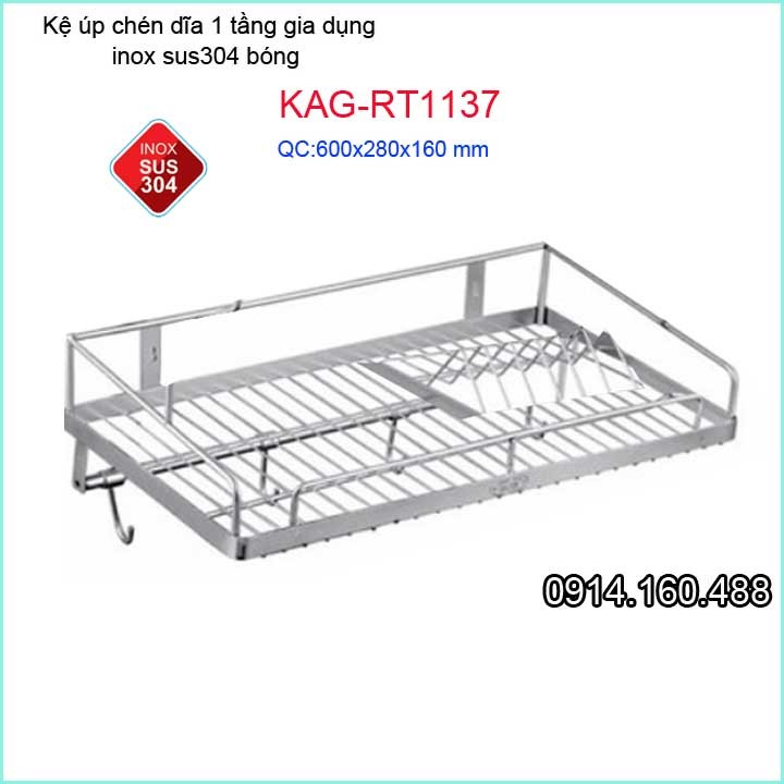 Kệ đựng chén bát inox sus304, kệ úp chén dĩa 1 tầng dài 60cm inox kag-rt1137