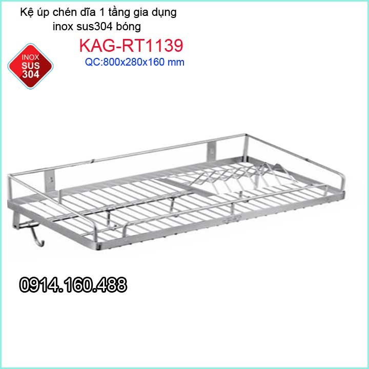 Kệ đựng chén bát inox sus304, kệ úp chén bát 1 tầng inox dài 80cm kag-rt1139