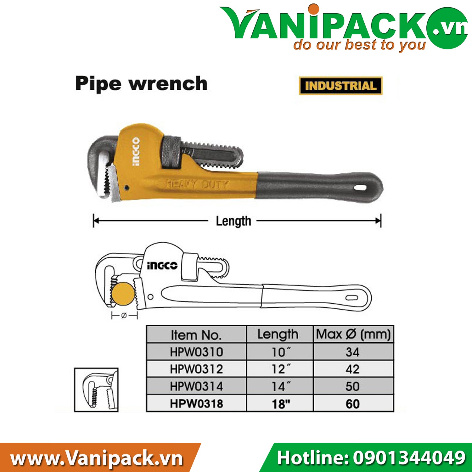 Mỏ Lết Răng Ingco HPW0318