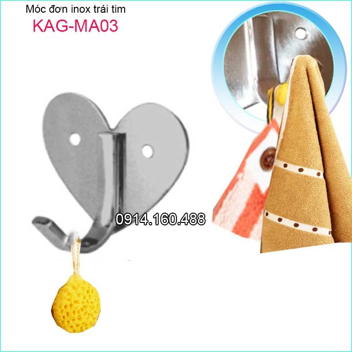 Móc áo đơn inox sus304, móc áo inox 304 cao cấp, móc inox kag-ma03