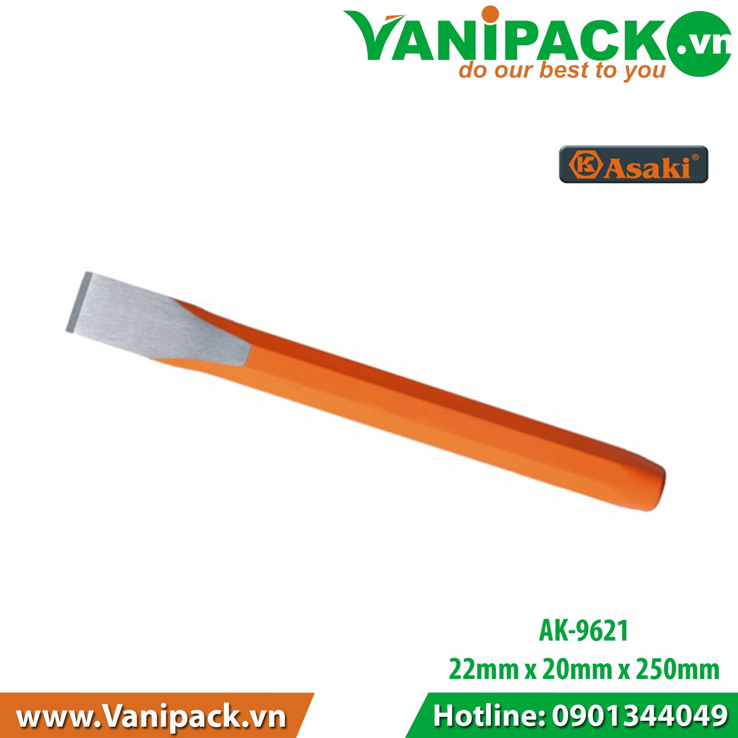 Đục sắt Asaki AK-9621 - 22mm x 20mm x 250mm