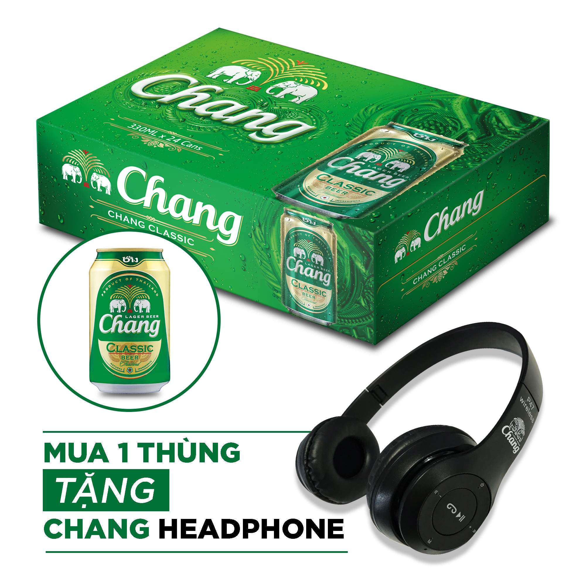 Chang Beer, Bia Thái, Bia Chang 330ml - Tặng ngay 1 Headphone (Mã SP: 8851993523104)