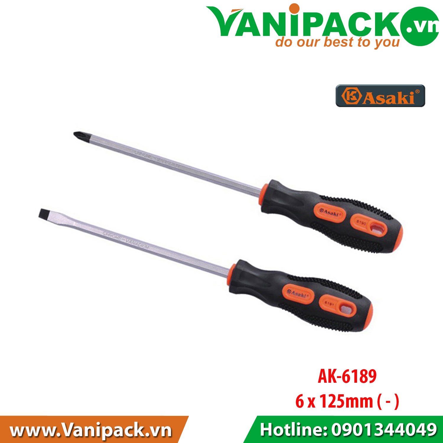 Vít dẹp Asaki AK-6189, 6x125mm