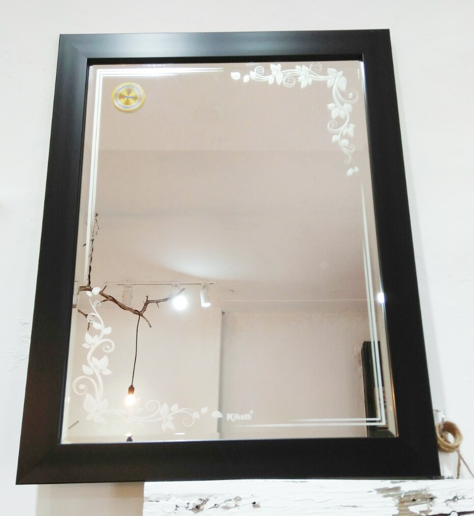 Gương soi Kibath khung viền 5cm đen trơn KT 55x70 cm (Mã SP: KIBATH - K5DT)